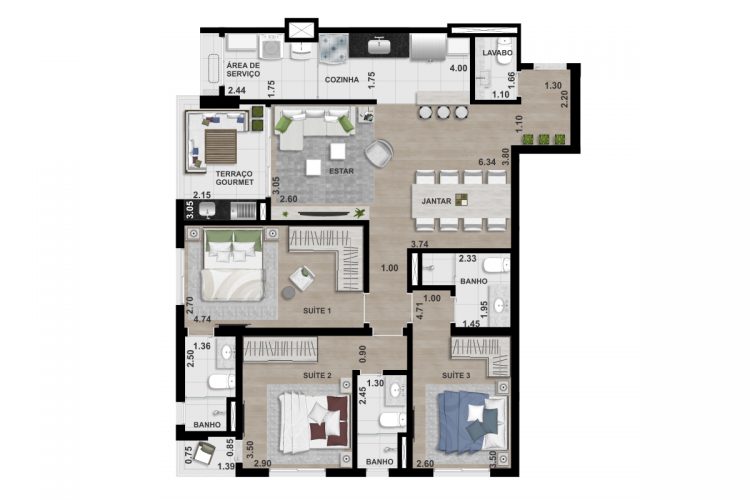 FINAL 1 - 108,25 m² - 3 SUÍTES