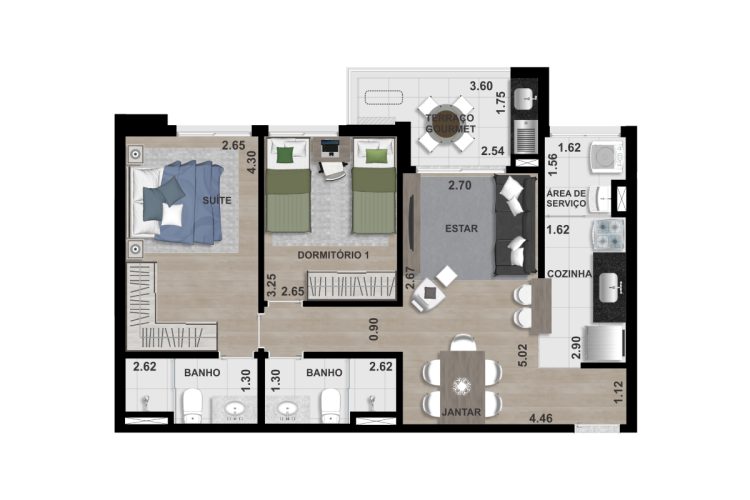 FINAL 3 - 67,00 m² - 2 DORM. (1 SUÍTE)