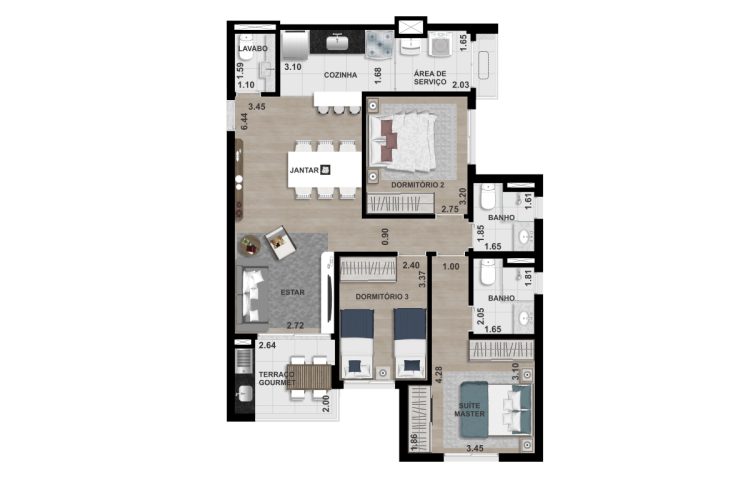 FINAL 5 - 87,80 m² - OPÇÃO 2 (2 SUÍTES)